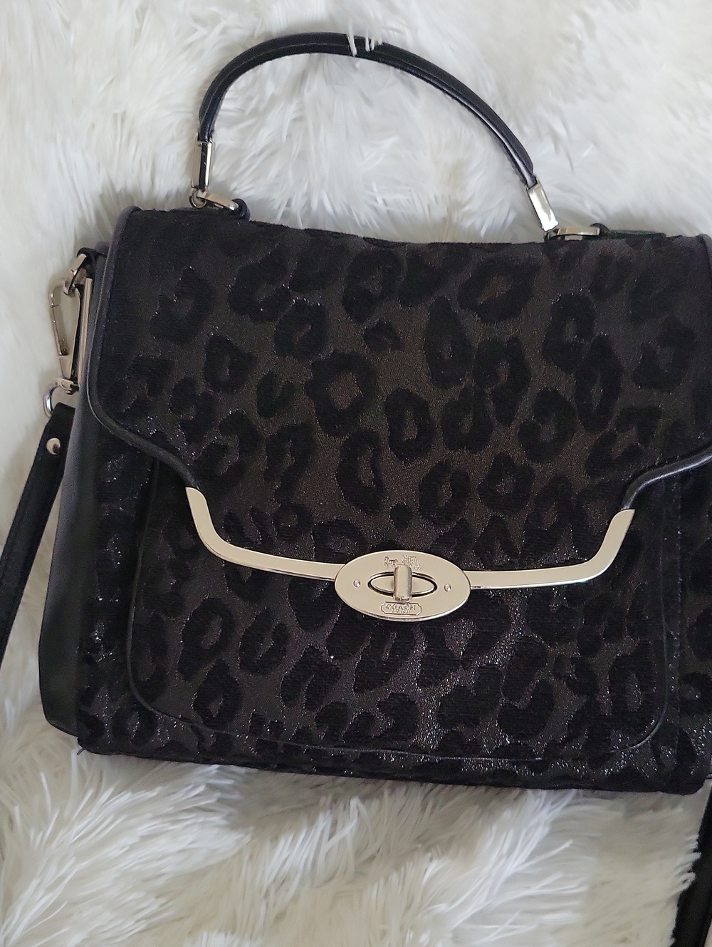 COACH Black Leopard Print Top-Handle Women's Satchel